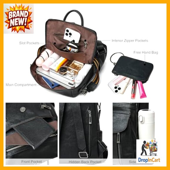 Faux Leather Convertible Backpack Purse Multipurpose Travel Daypack with main image 5